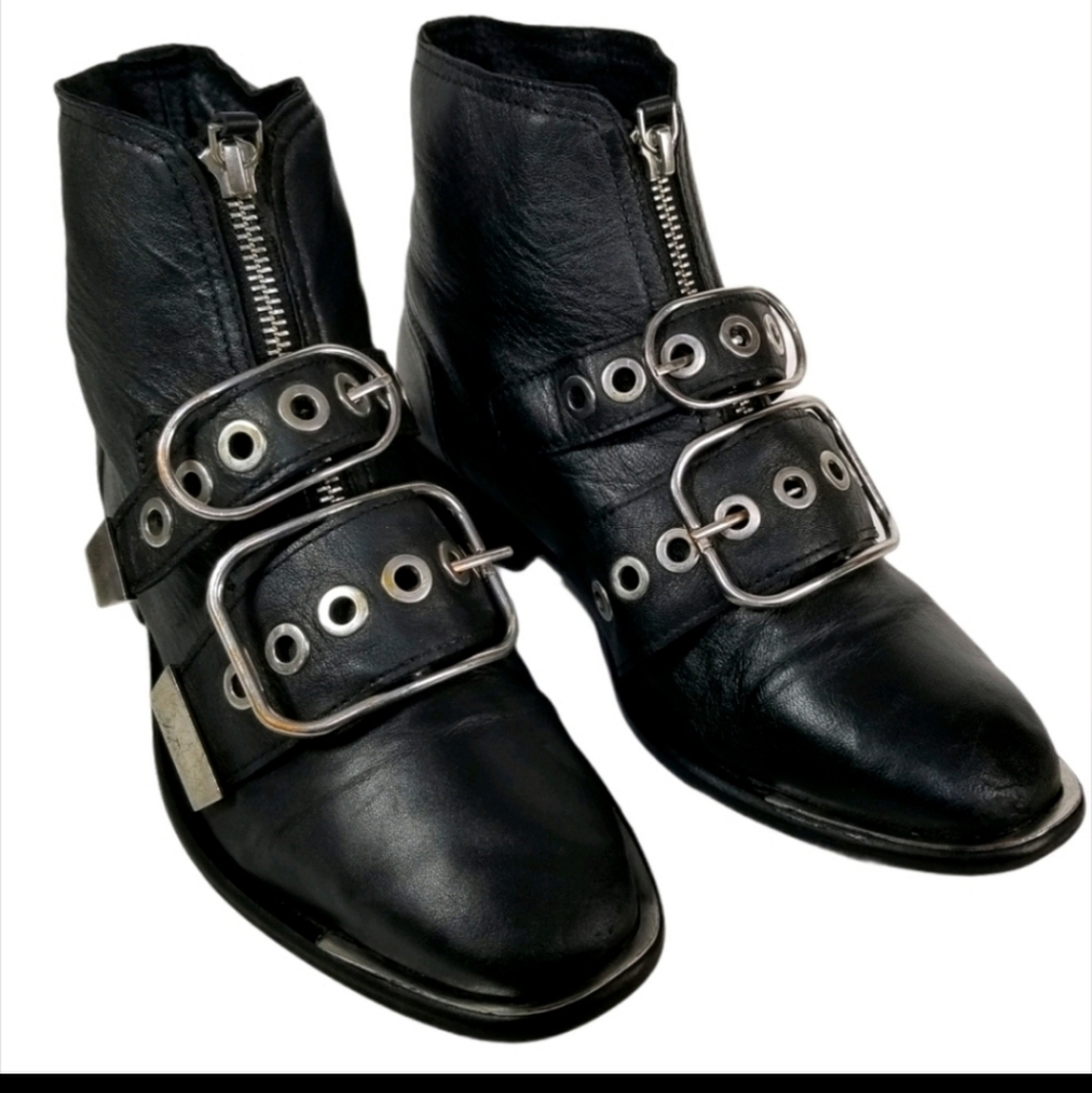 Topshop black leather moto booties